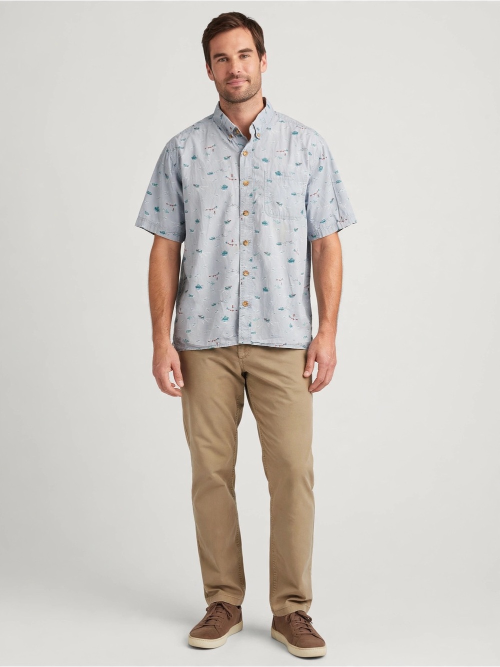 Duluth Trading XL Men's Nautical Print Short Sleeve Button Up